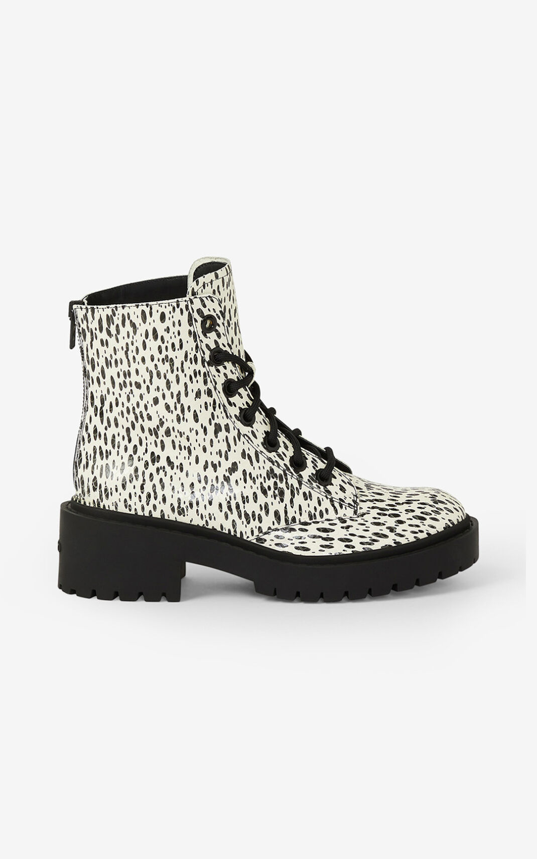 Kenzo Lace up Pike Leopard leather ankle Boots White For Womens 0841VRAIT